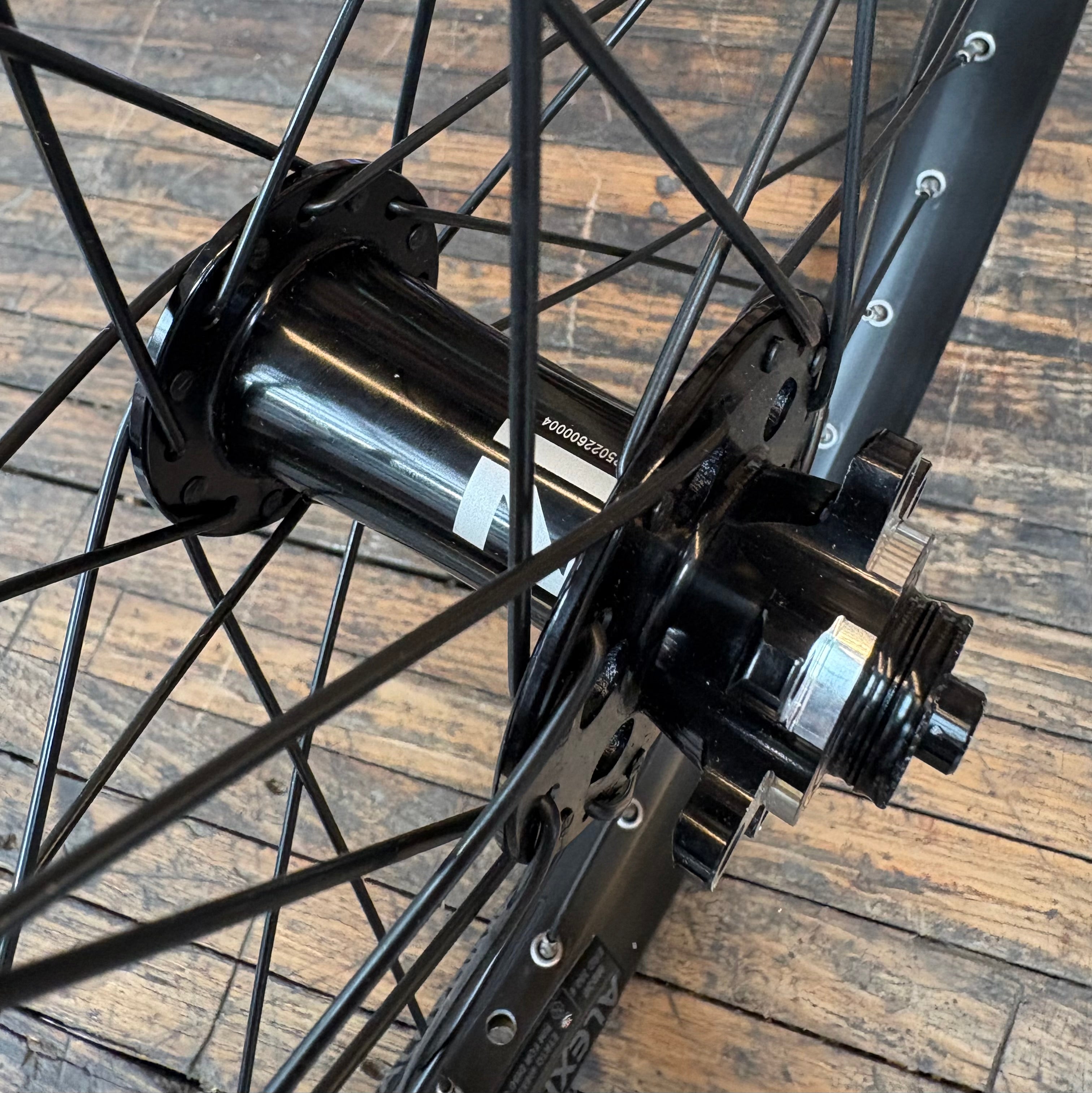 WHEEL - 20" Alex MD30 32H Black Rim, FRONT 3 in One (100mm OLD) 6 Bolt Disc Sealed Novatec Light Weight Black Hub, BLACK Spokes