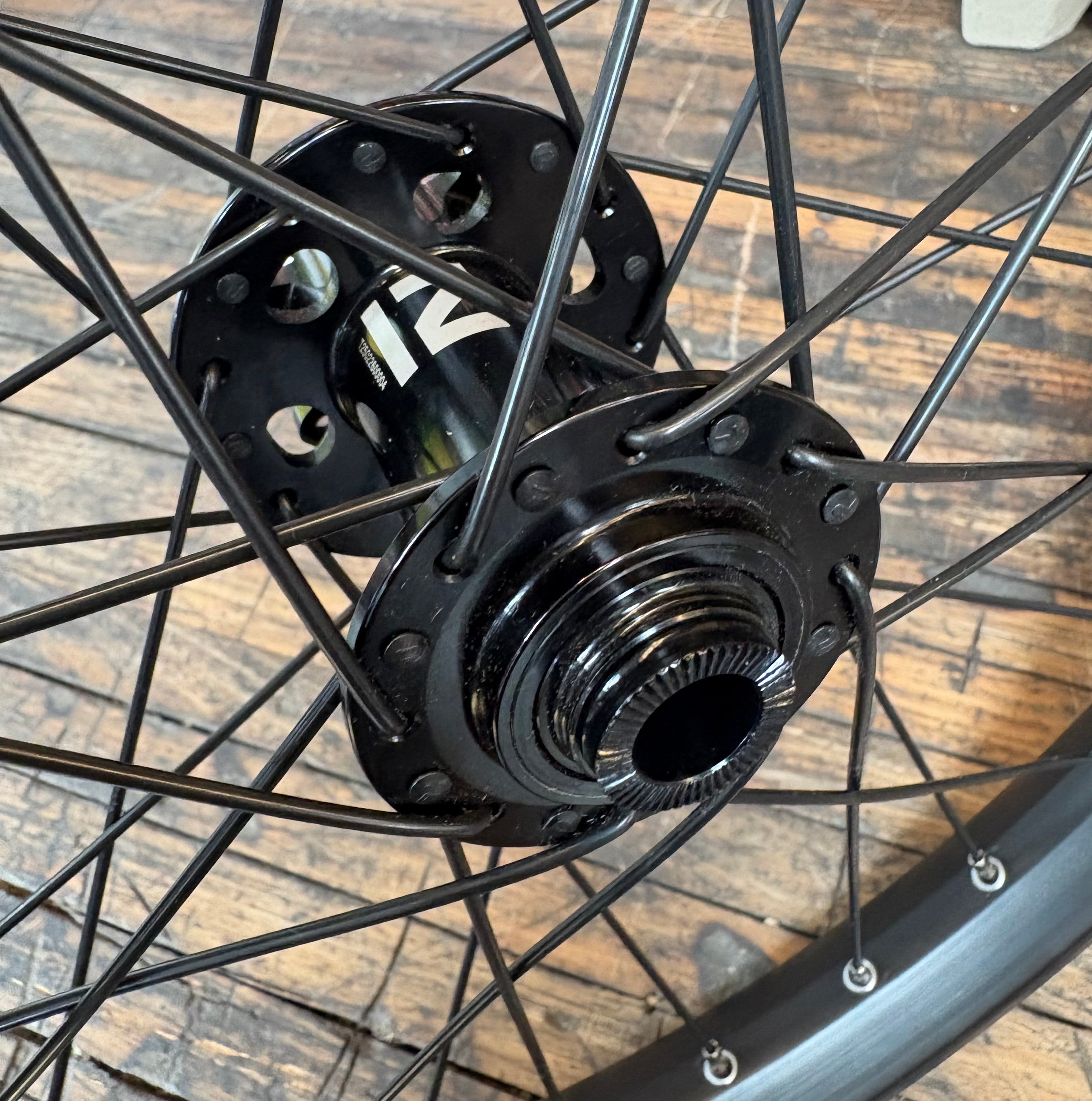 WHEEL - 20" Alex MD30 32H Black Rim, FRONT 3 in One (100mm OLD) 6 Bolt Disc Sealed Novatec Light Weight Black Hub, BLACK Spokes