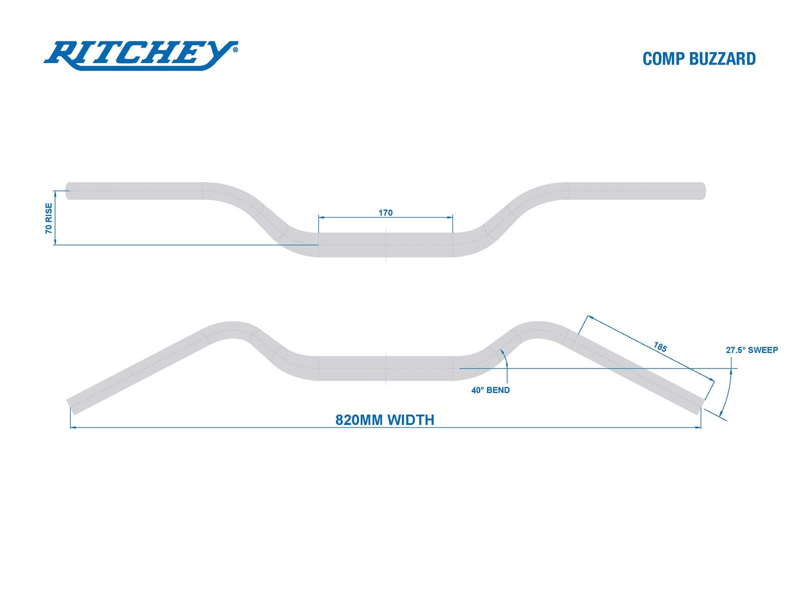 Ritchey Bar Comp Buzzard BB Black 820mm / 70mm rise 27d