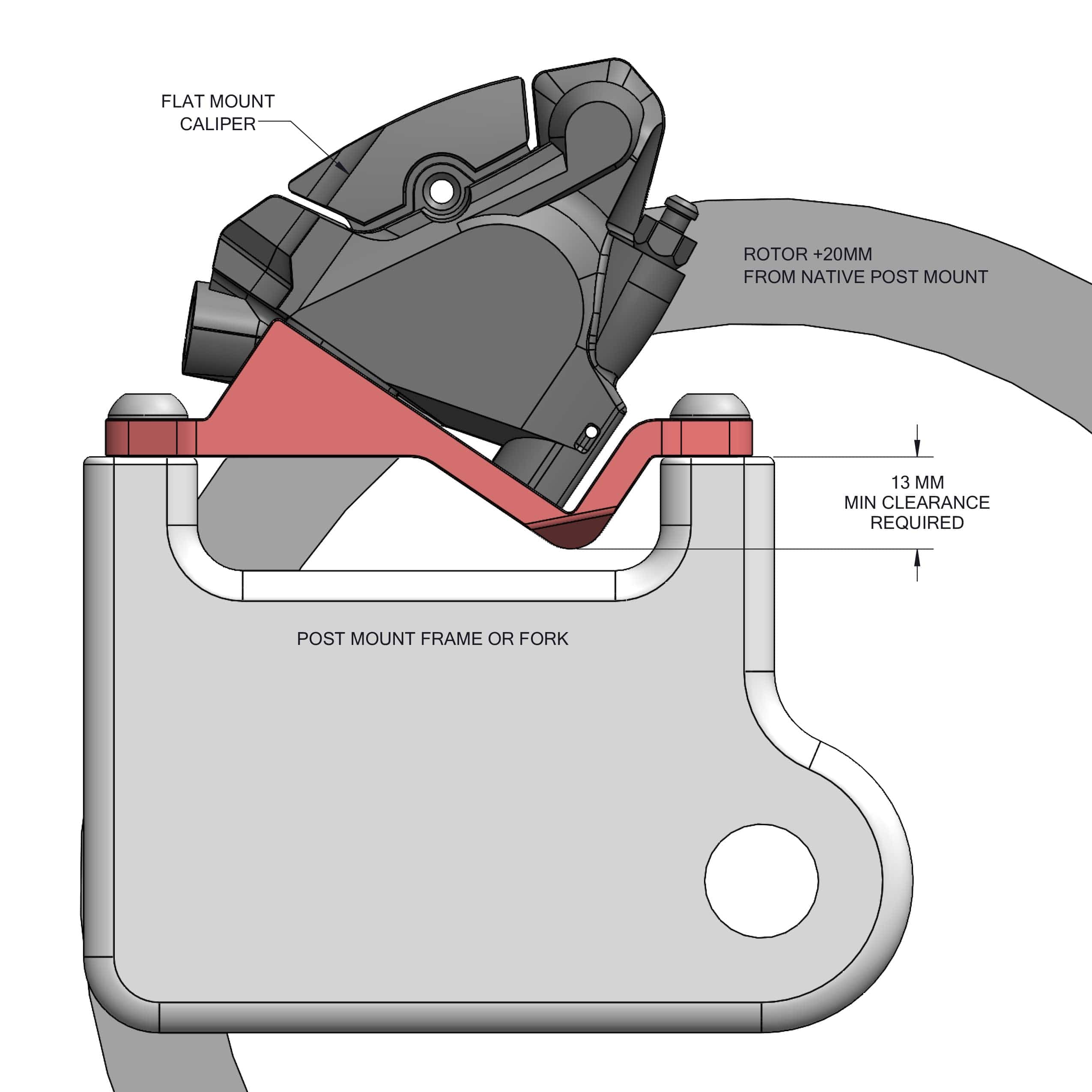 Curve Brake Adapter - Post Mount to Flat Mount PM to FM +20mm